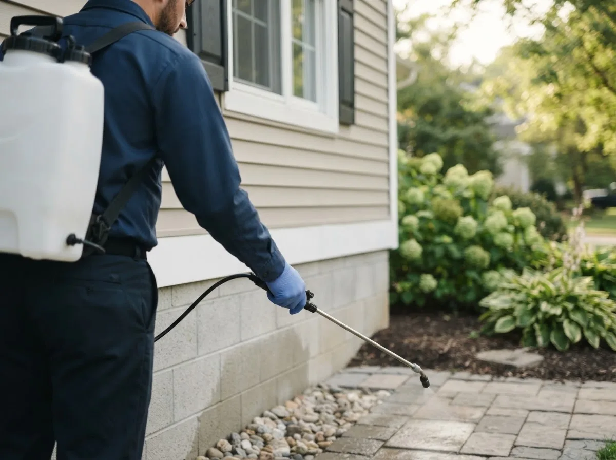 Pest control technician inspecting a home in Ballwin, MO